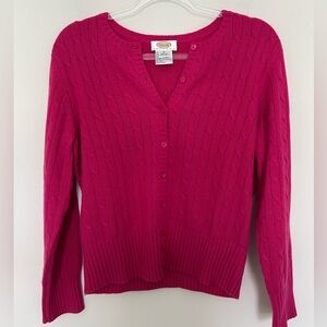 VTG Talbots Petites Cotton Cashmere Pink Cable Knit Cardigan Sweater Size Medium